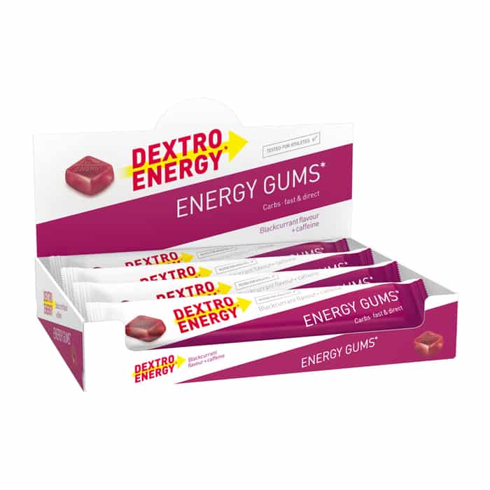 Dextro Energy* Gums Fruchtgummi Box (8 x 45 g) Blackcurrant + Caffein
