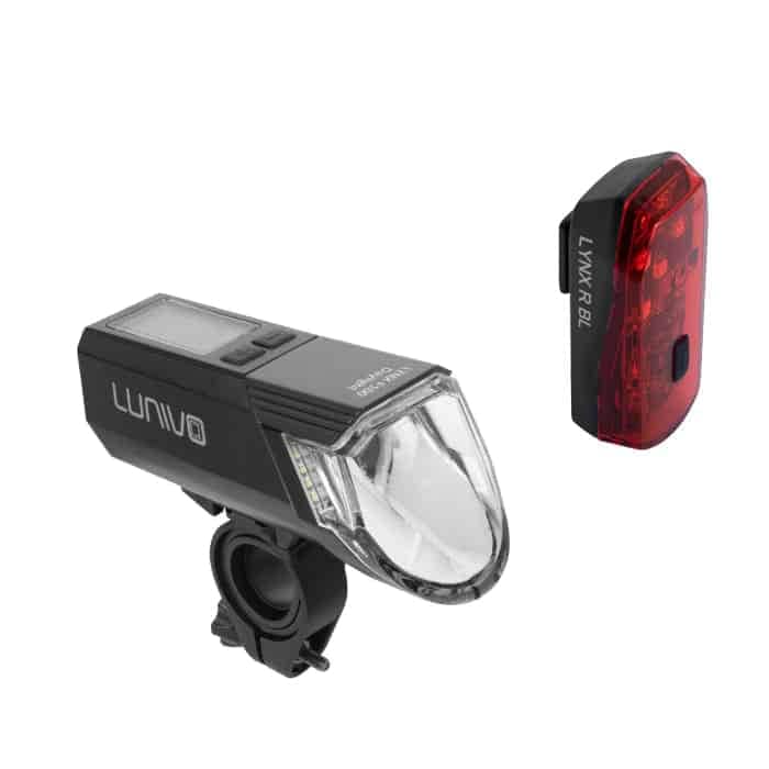 Lunivo Lynx F100 Fahrrad-Frontlicht + Lynx R Brake Fahrrad-Rücklicht
