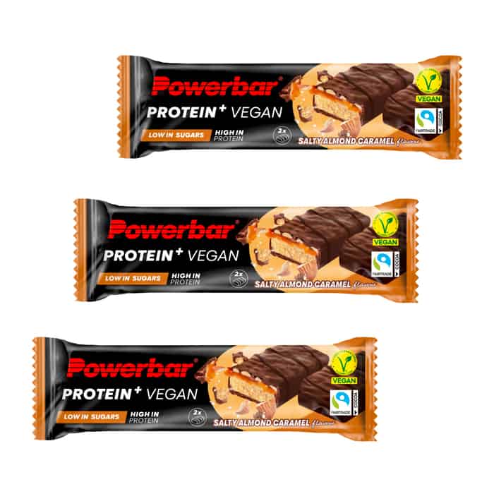 Powerbar Protein+ Vegan Low in Sugars Eiweißriegel 3er-Set (3 x 42 g) Salty Almond Caramel