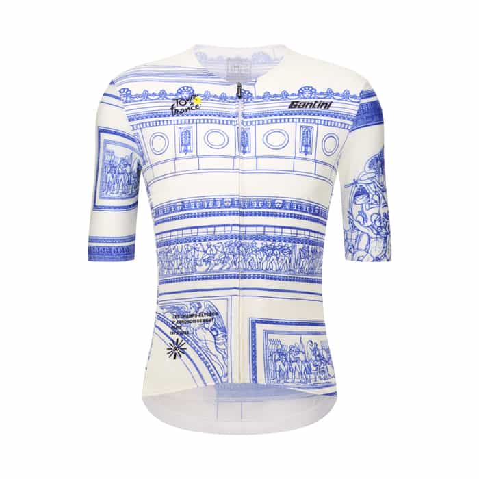 Santini Tour de France Arc de Triomphe Radtrikot kurzarm Herren weiß | L
