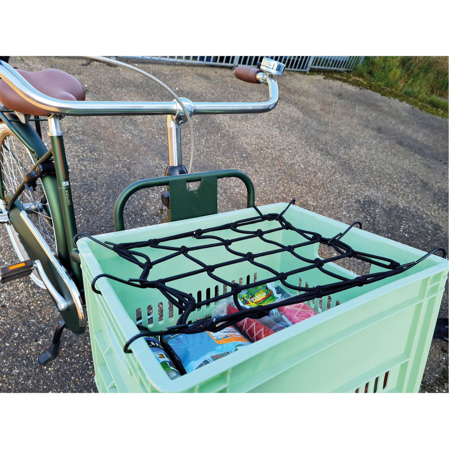 Produktbild von SEMINISMAR Gepäcknetz Mit 6 Haken – 30x30 Cm (dehnbar Auf 60x60 Cm), Gummi, Schwarz, Für Fahrradkorb, Motorrad & Gepäckträger