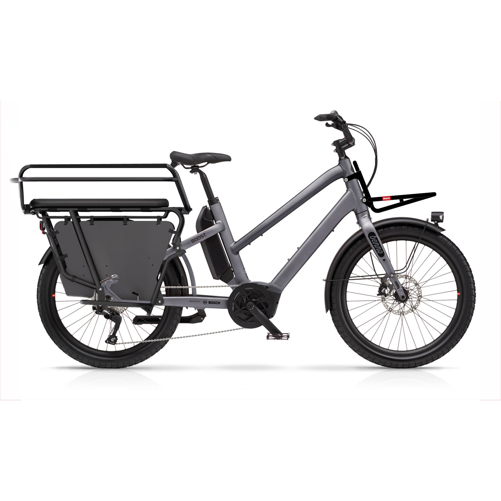 Benno Bikes Boost Performance Family Spezial E-Bike Lastenrad 24" Tiefeinsteiger grau