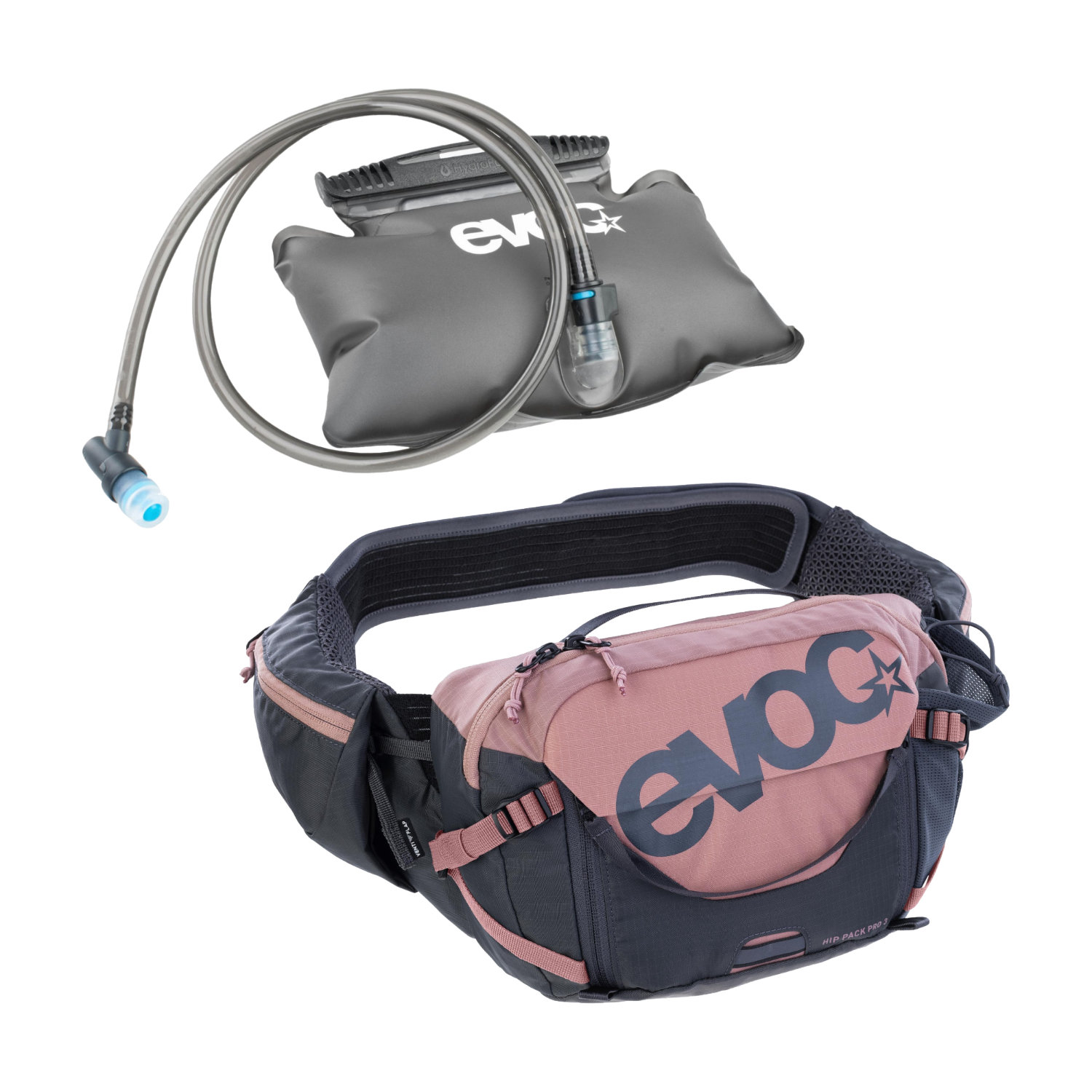 Evoc Hip Pack Pro 3 Gürteltasche Fahrrad grau/pink inkl. 1,5 l Trinkblase