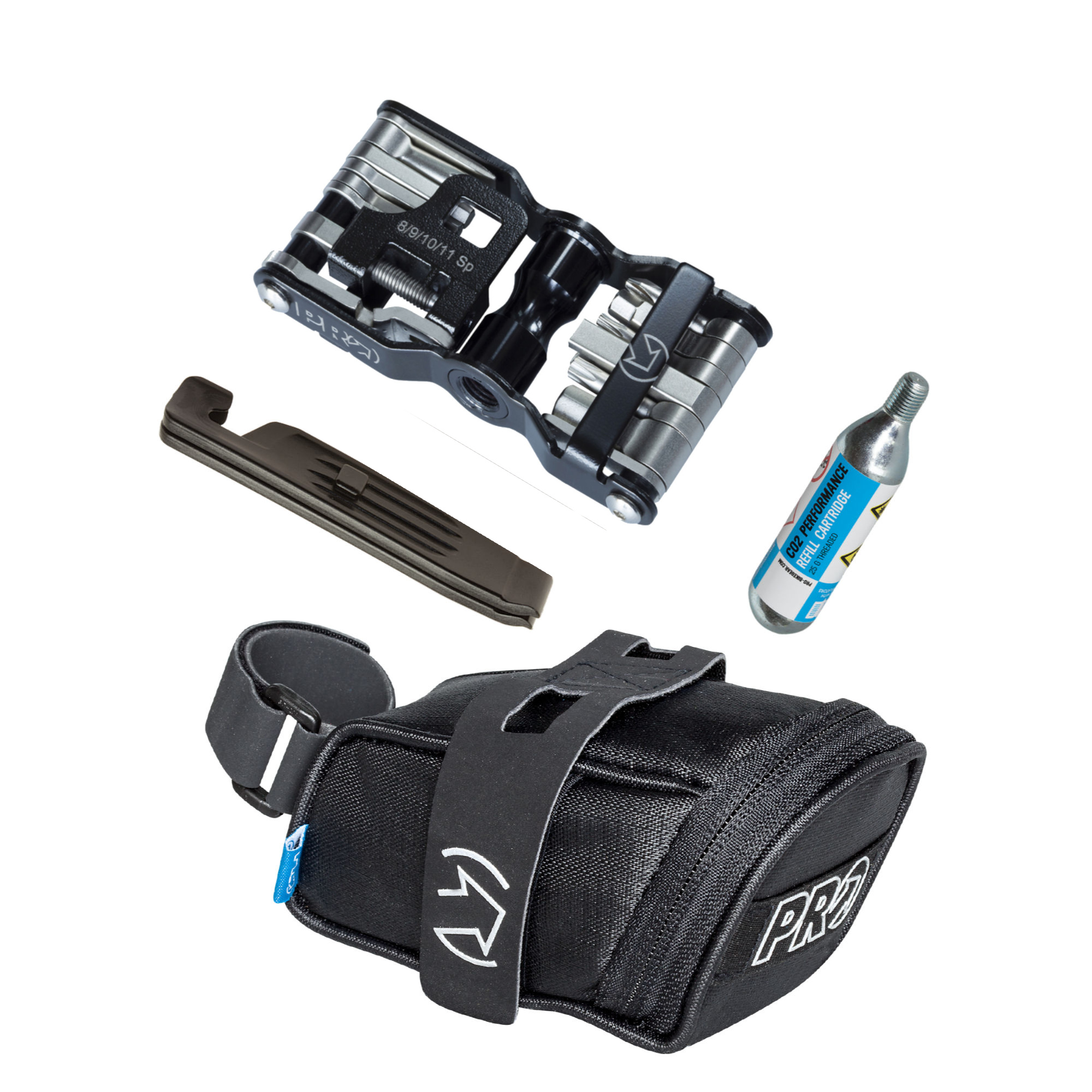 PRO Combipack Mini Satteltasche + CO2 Team Multitool + CO2-Kartusche + Reifenheber