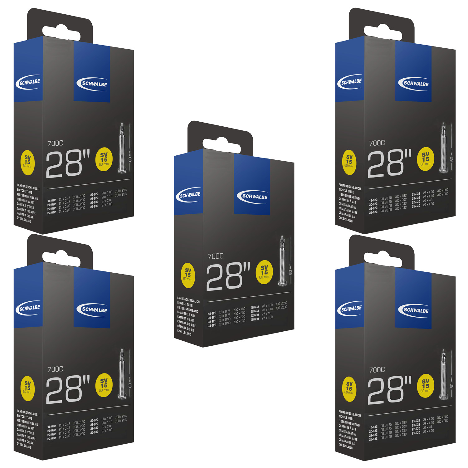 Schwalbe SV 15 Ventil 60 mm Fahrradschlauch (28") 5er-Set