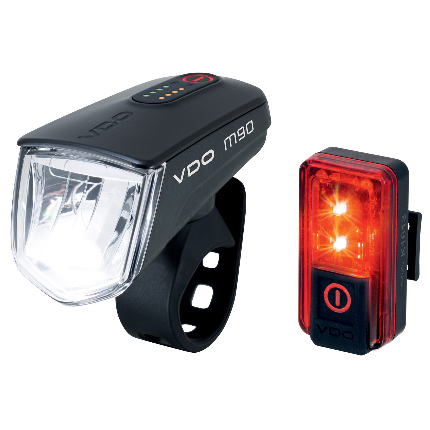 VDO Eco Light M90 Fahrrad-Scheinwerfer + Eco Light Red Plus Fahrrad-Rücklicht mit Bremslichtfunktion