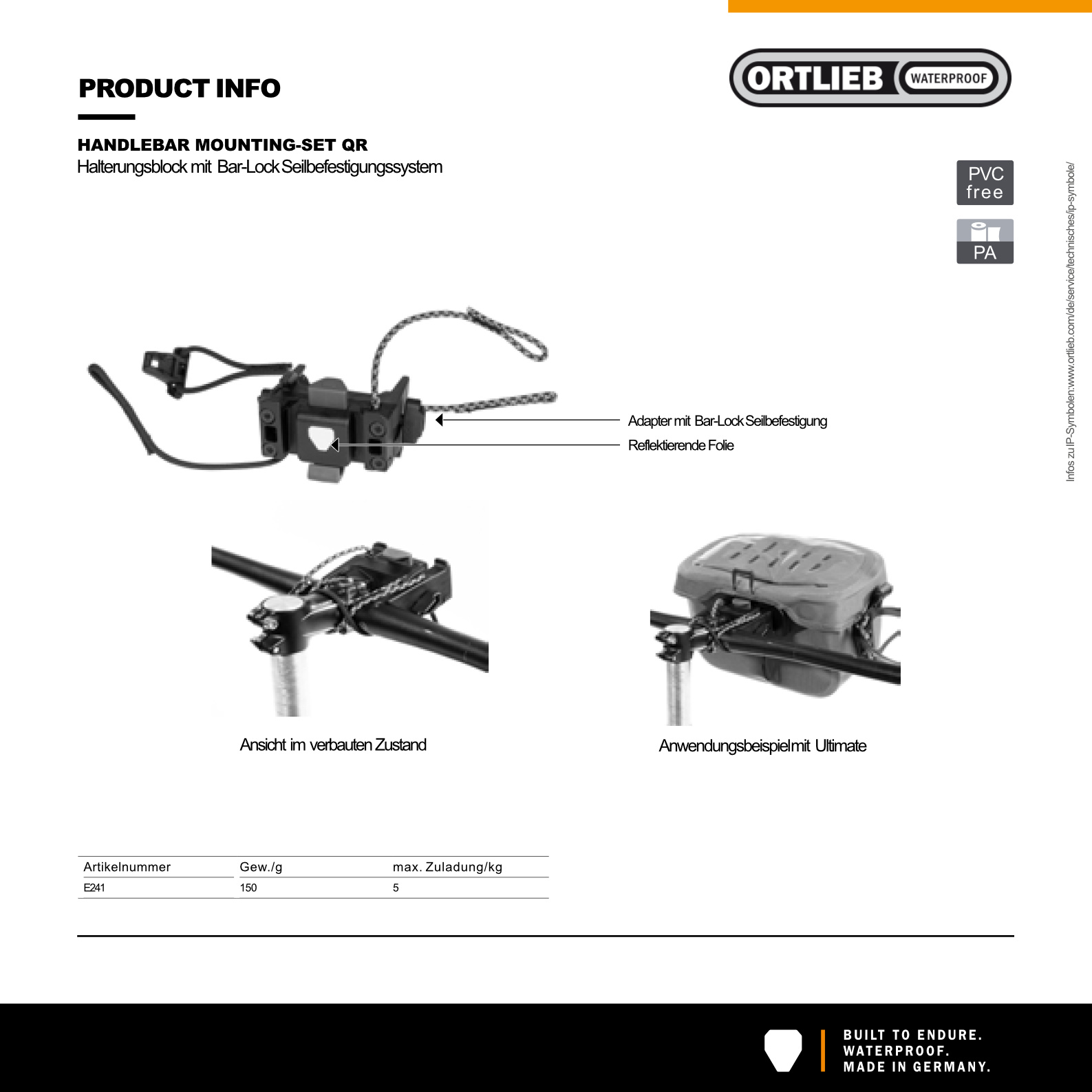 Ortlieb Lenker Montageset QR
