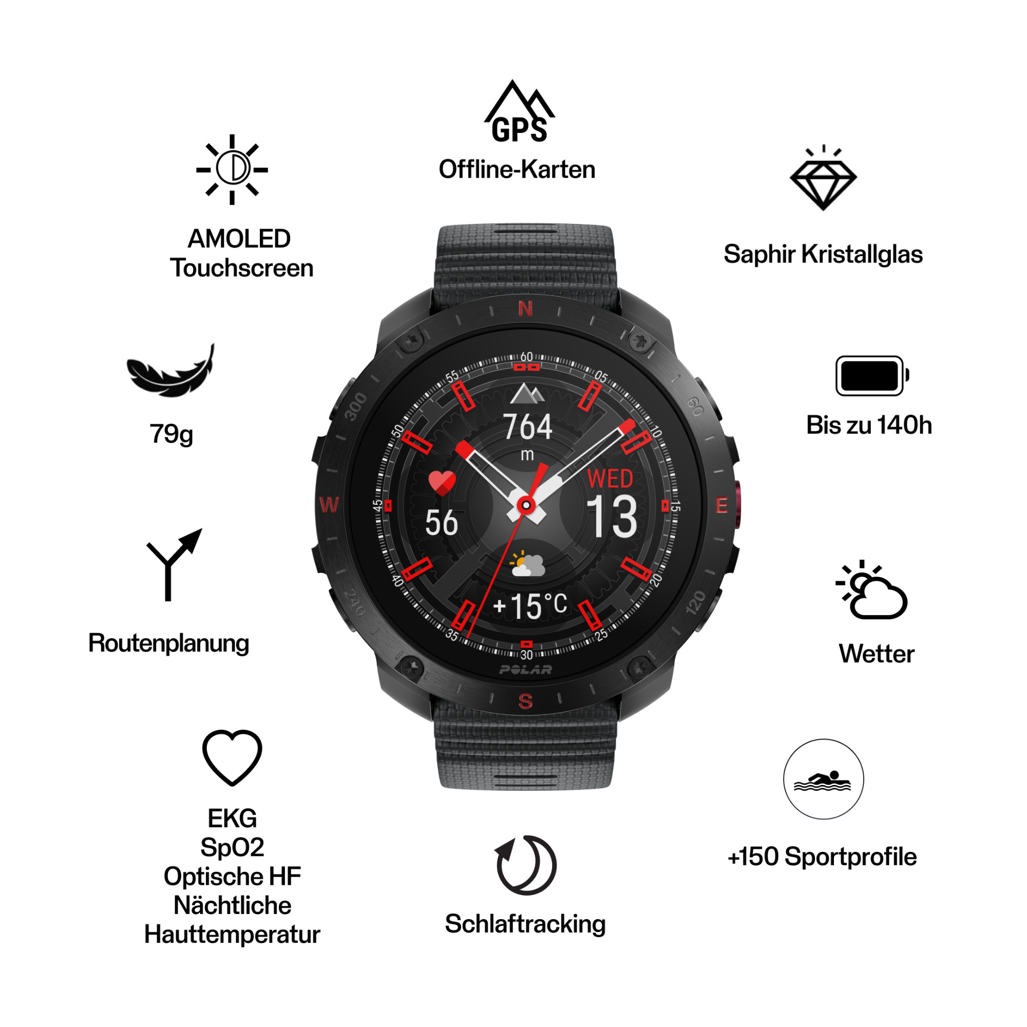 Polar Grit X2 Pro Outdoor Multisport Smartwatch schwarz (B-Ware)
