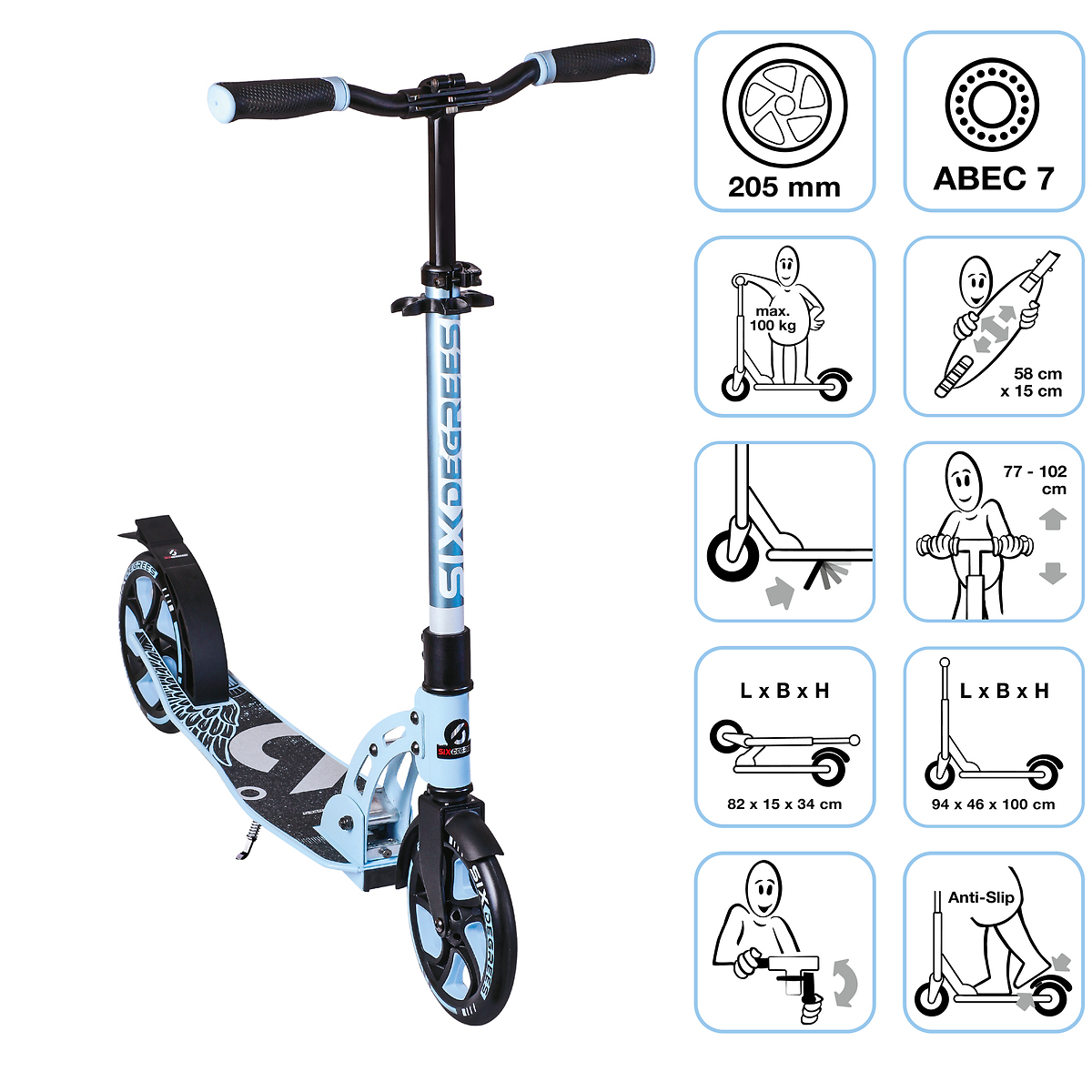 SixDegrees Aluminium Scooter 205 blau