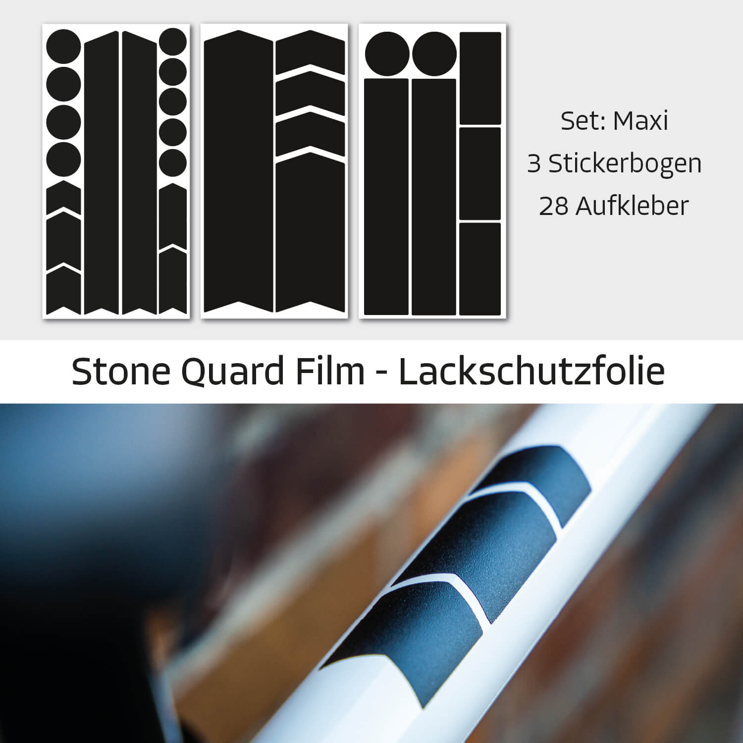 Farbviereck Fahrrad-Schutzaufkleber Set Maxi schwarz