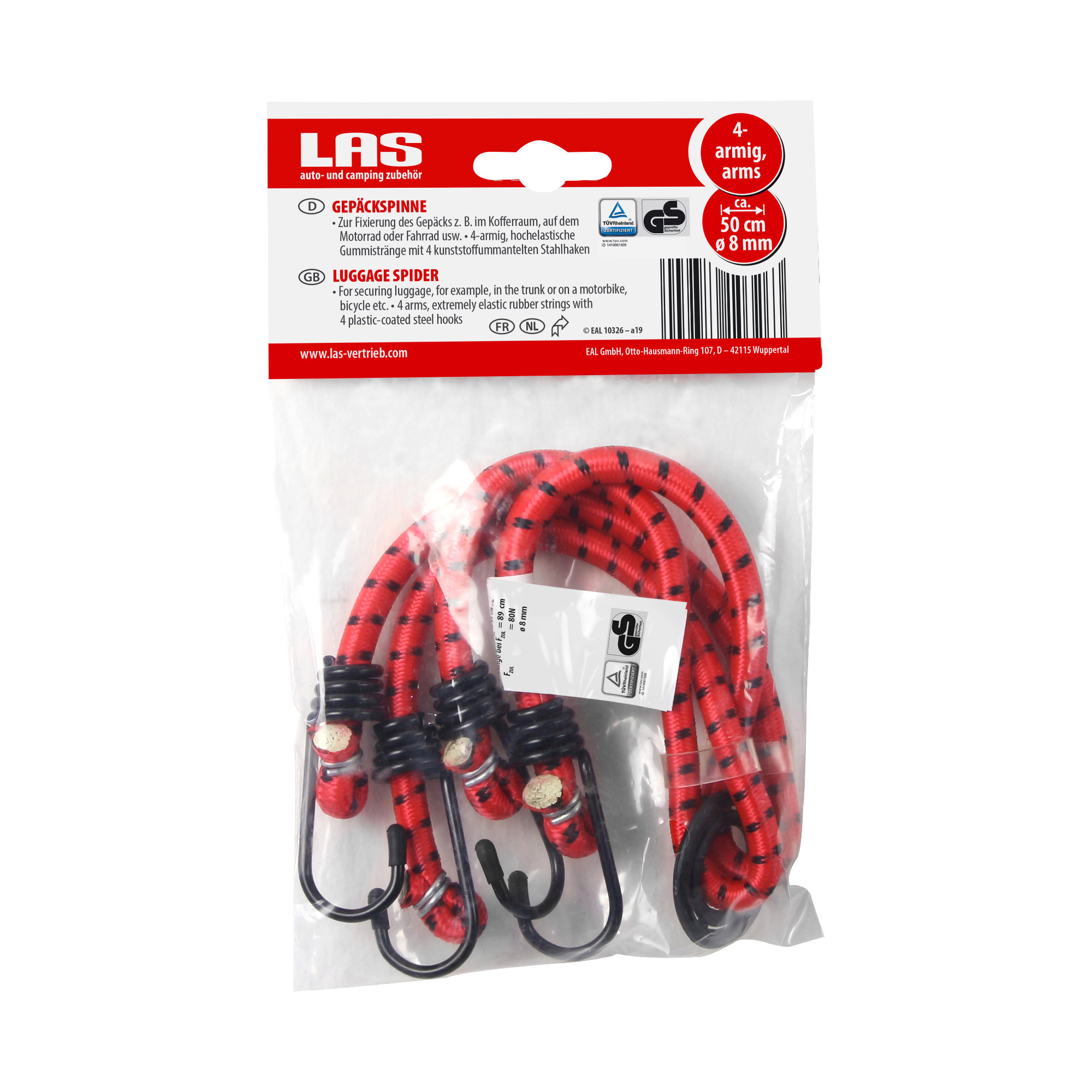 LAS Fahrrad Expander Gepäcknetz 4-armig rot