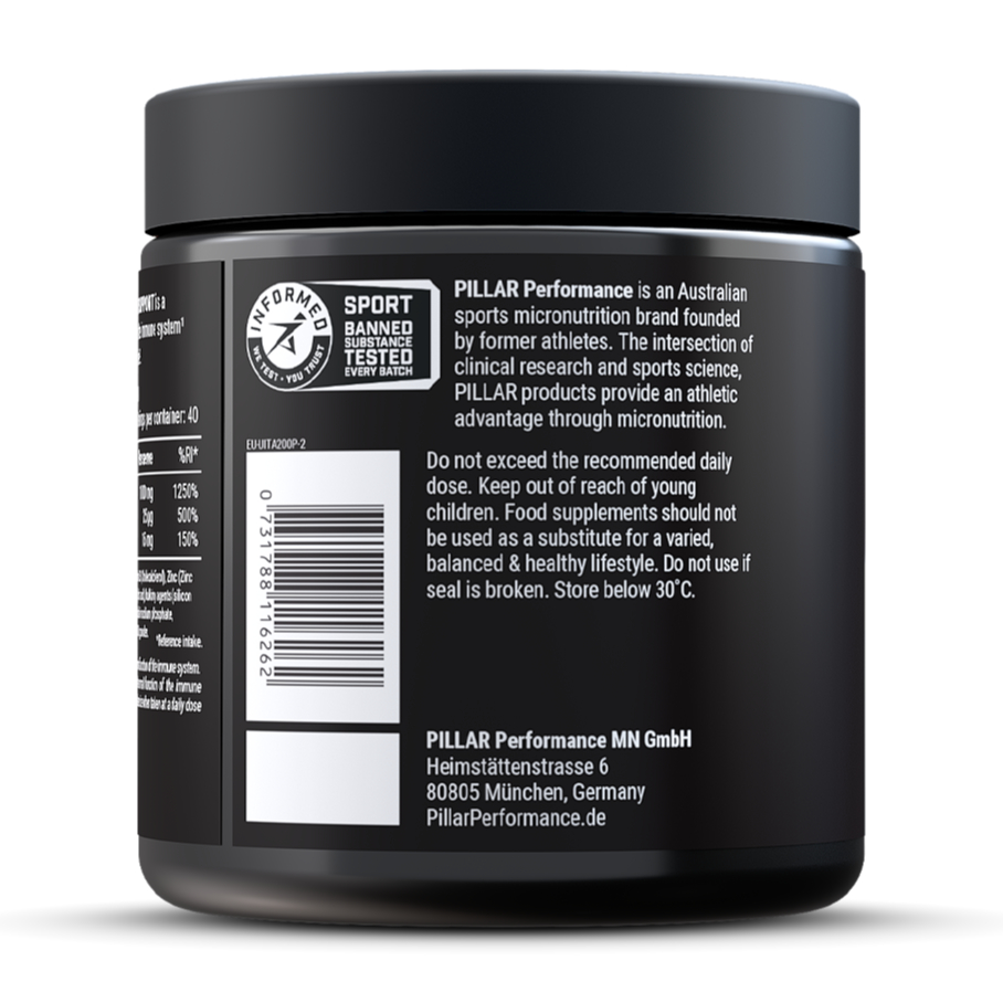 Pillar Performance Ultra Immune C Vitamin C Pulver Dose (200 g) + Shaker (500 ml)
