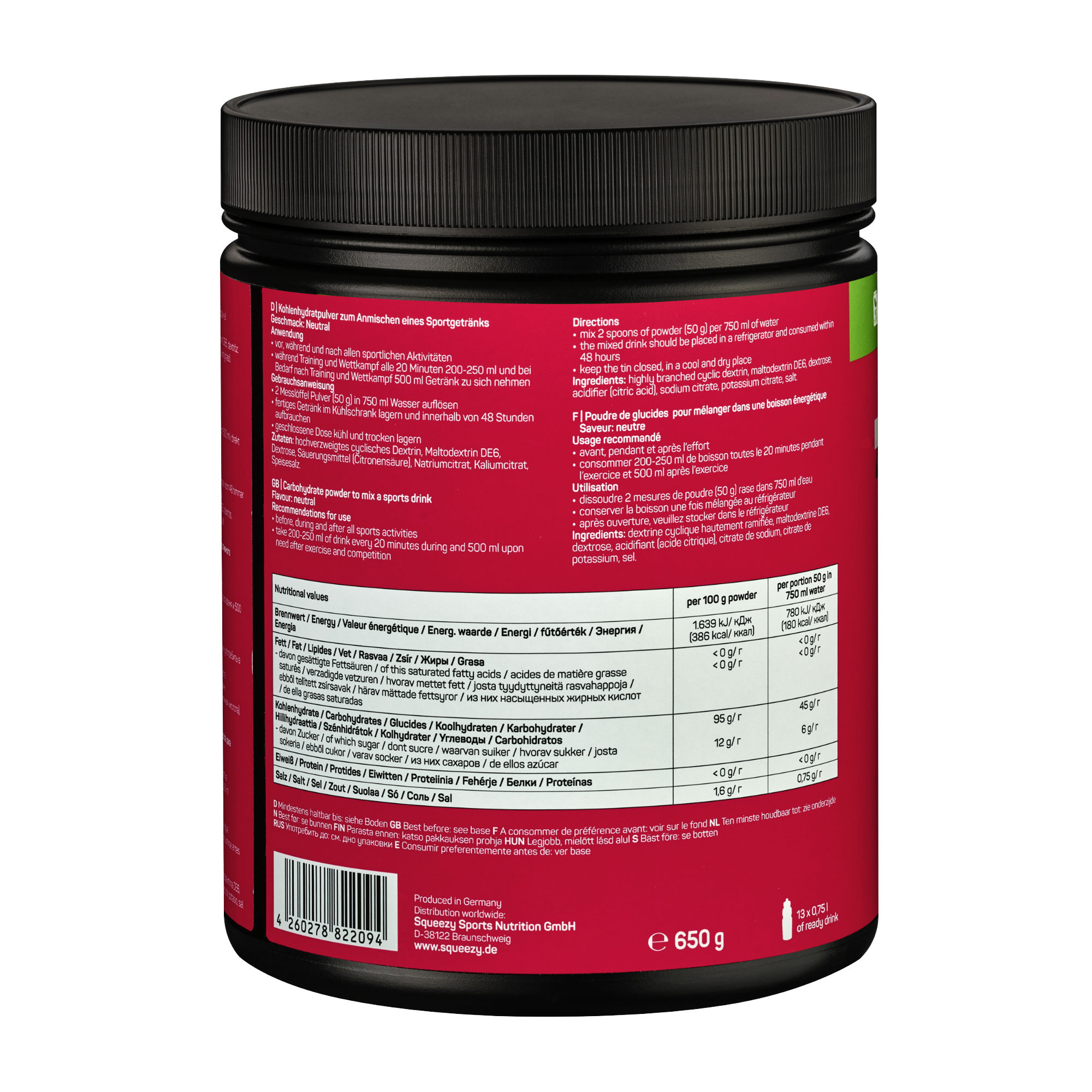 Squeezy Energy Drink Basic Formula Pro Elektrolyte Getränk vegan 650 g