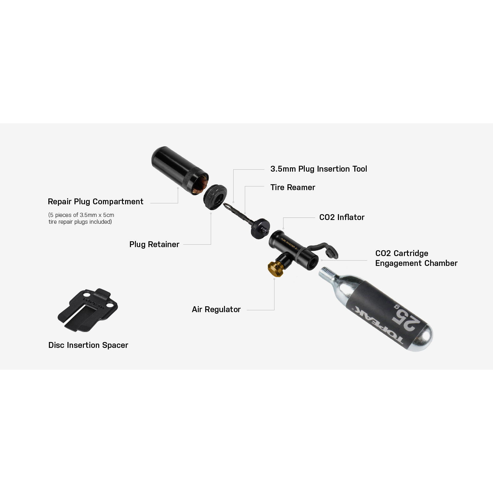 Topeak Tubi Master X Kartuschenpumpe inkl. Tubeless-Reparaturset & CO2-Kartusche