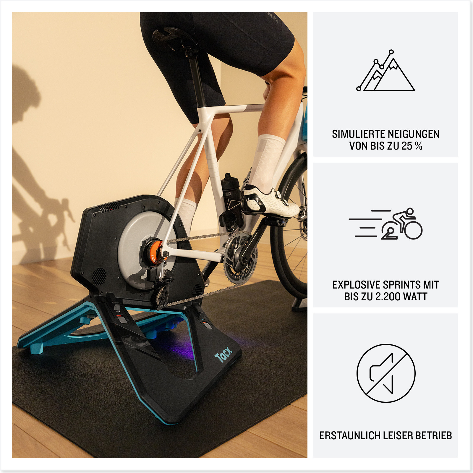 Tacx NEO 2T Rollentrainer mit Zwift Cog und Click Schalthebel