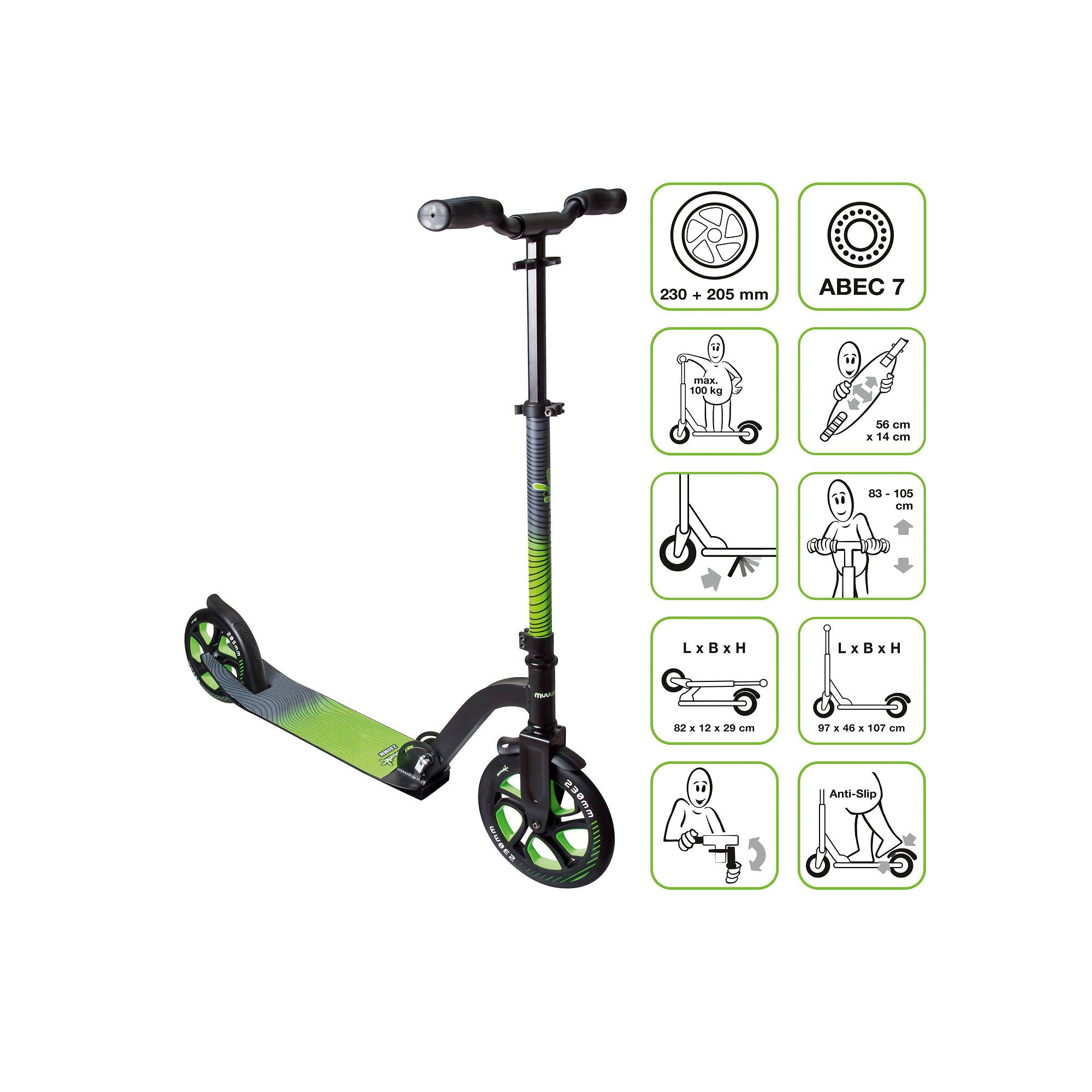 Globber Muuwmi 230 205 mm Scooter schwarz grün