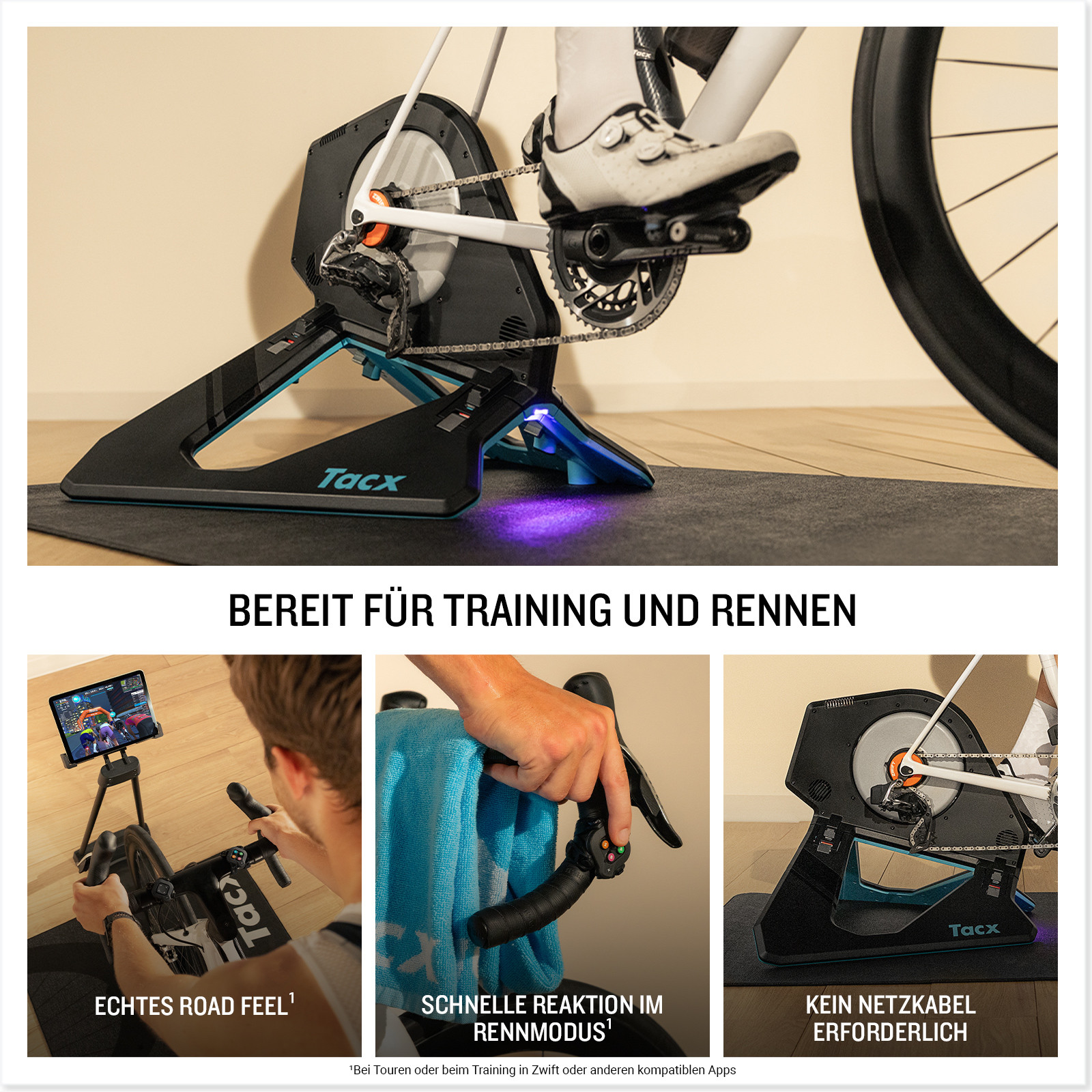 Tacx NEO 2T Rollentrainer mit Zwift Cog und Click Schalthebel