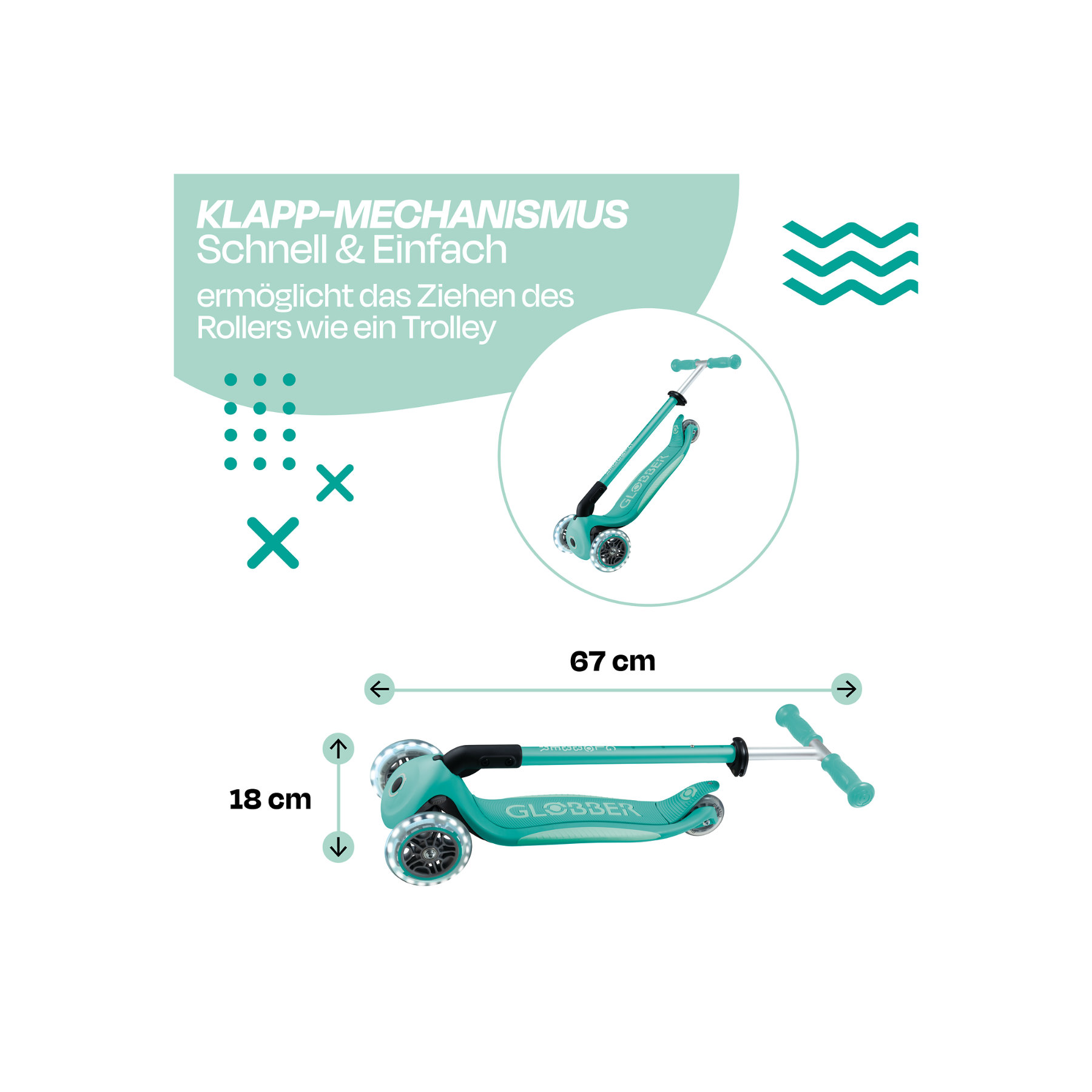 Globber Primo Foldable Plus Lights Scooter mint