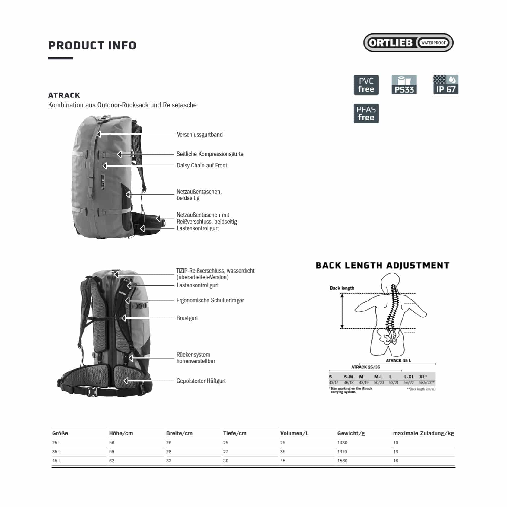 Ortlieb Atrack 25 l Outdoor-Rucksack schwarz/beige