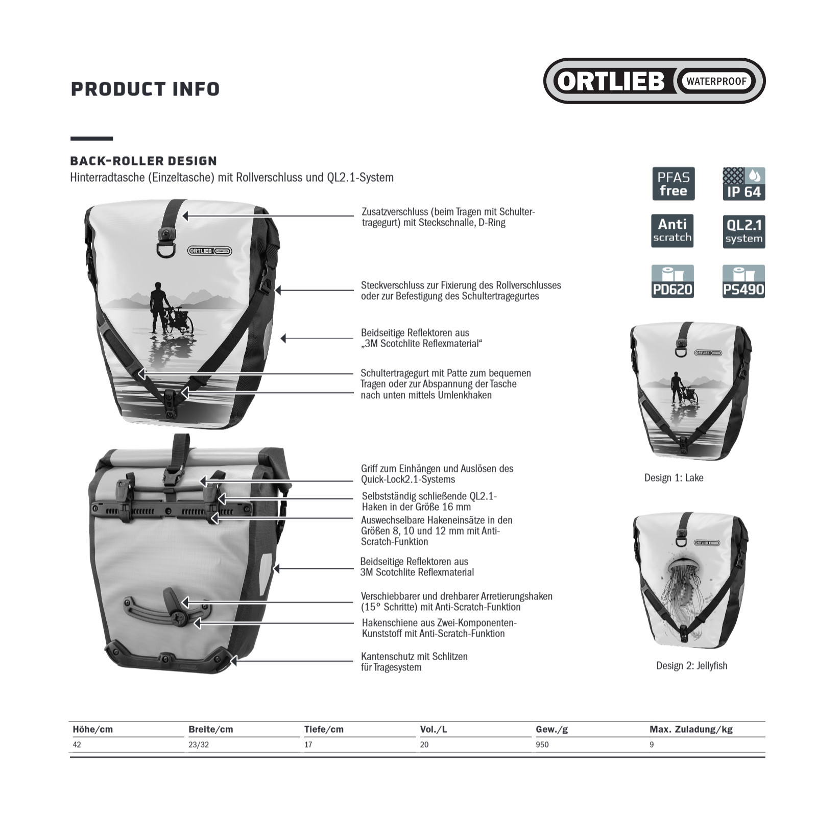 Ortlieb Back-Roller Design Lake Fahrrad-Packtasche