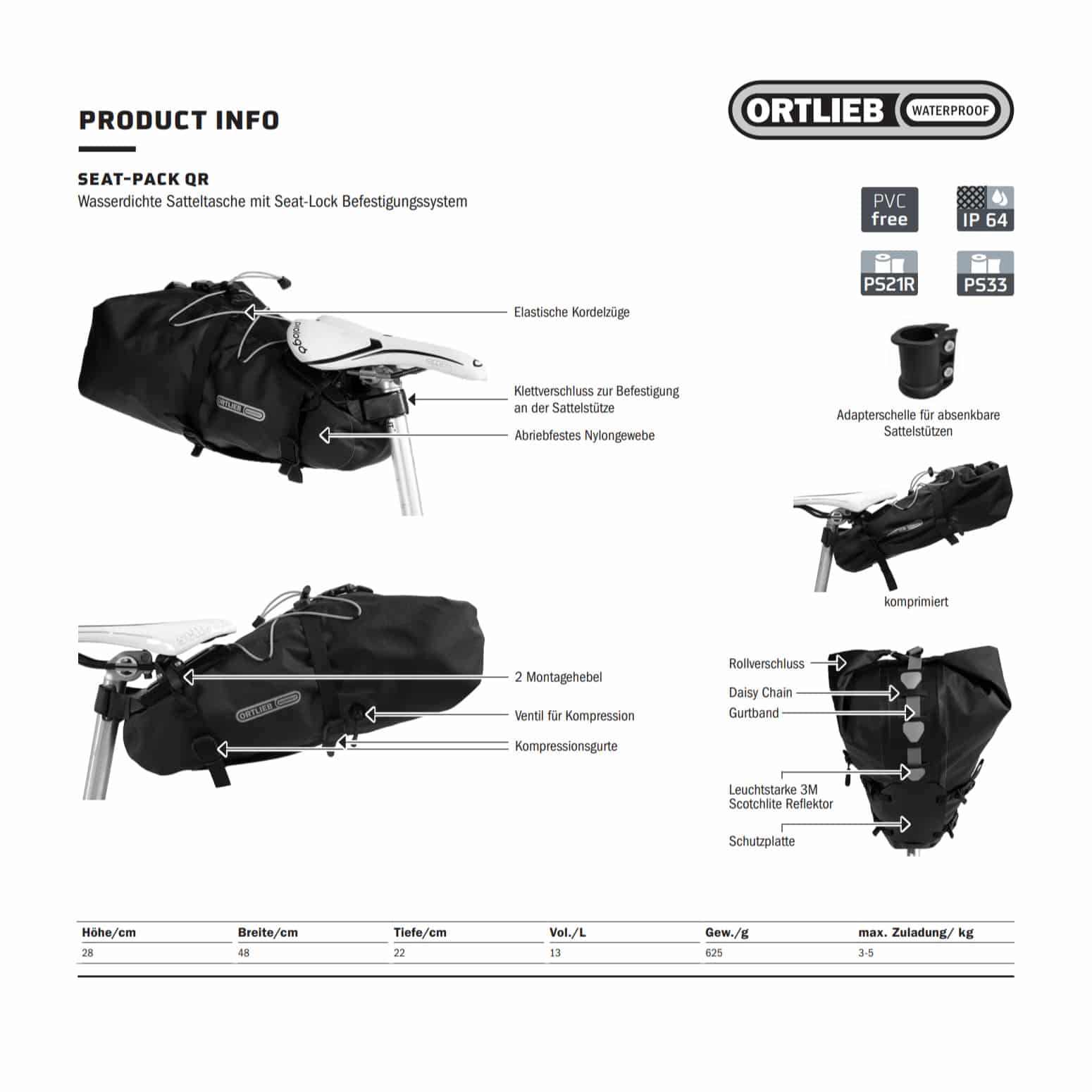 Ortlieb Seat-Pack QR 13 L Satteltasche braun