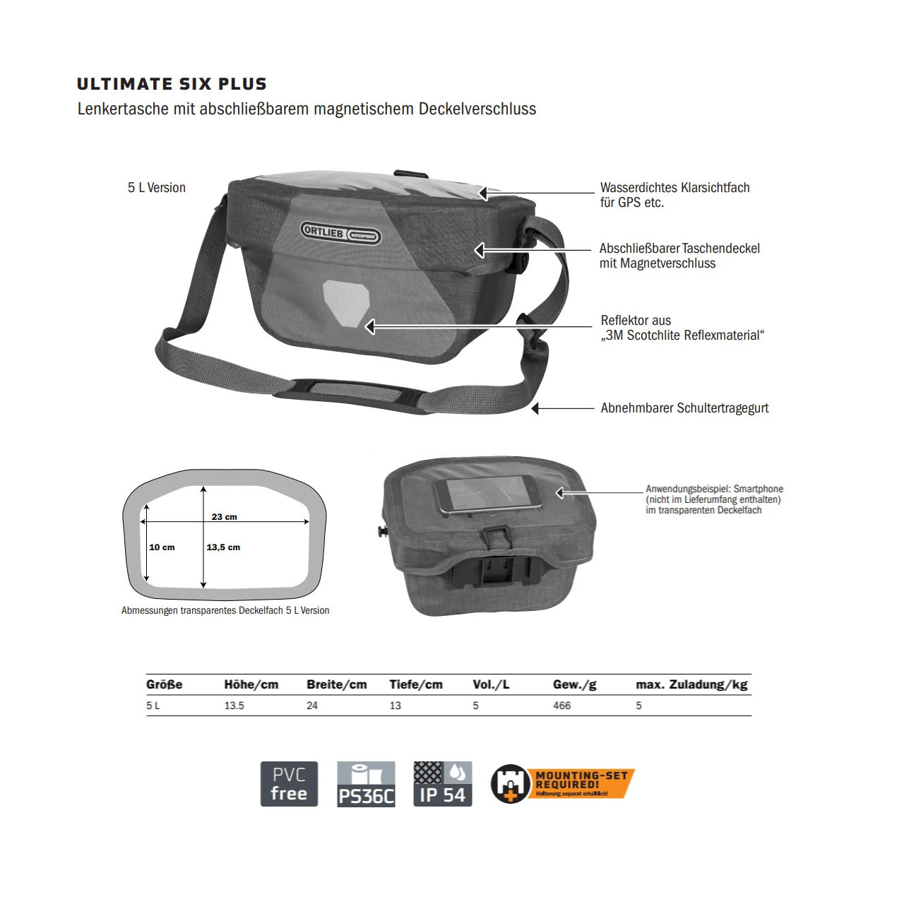 Ortlieb Ultimate Plus 5 l Lenkertasche grau