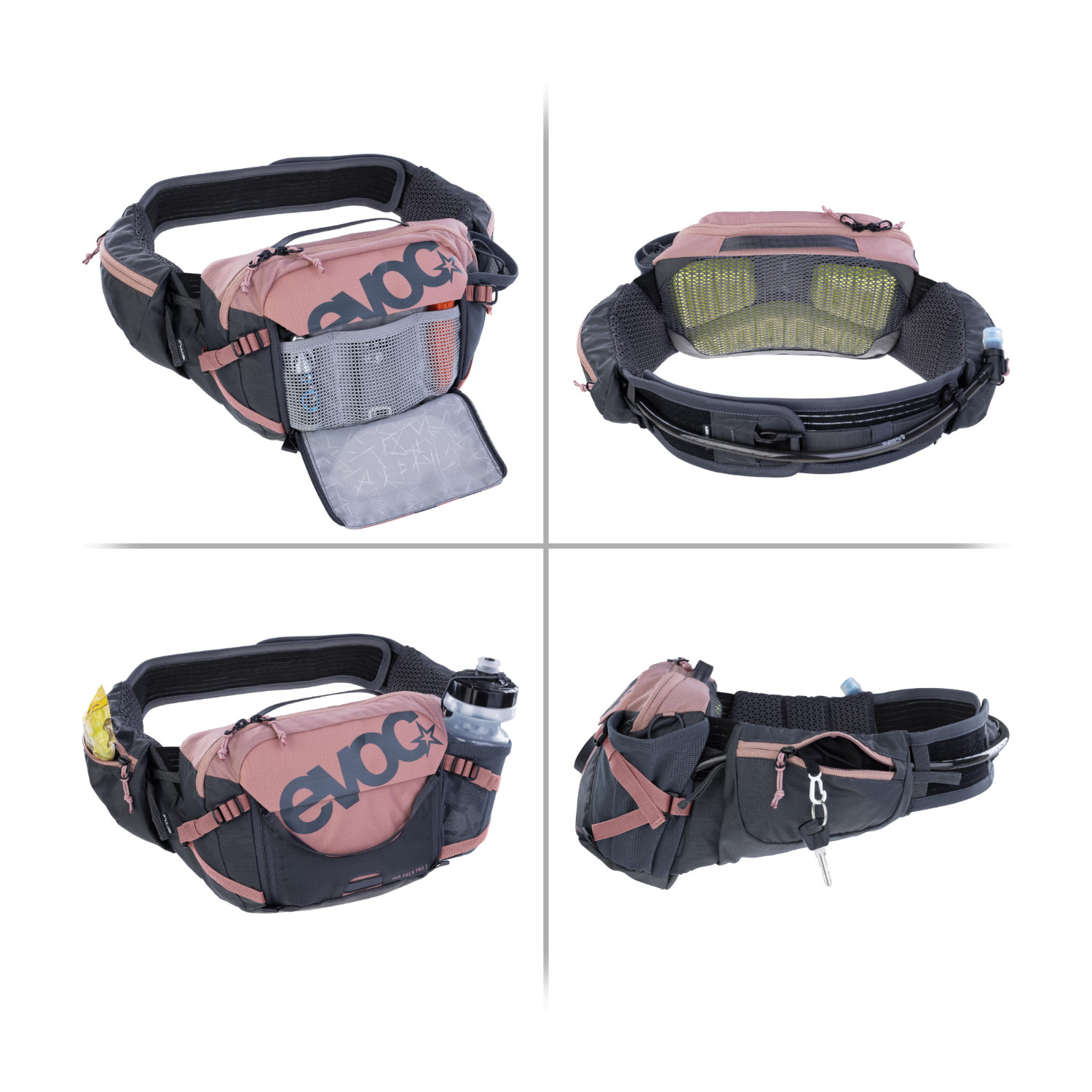Evoc Hip Pack Pro 3 Gürteltasche Fahrrad grau/pink inkl. 1,5 l Trinkblase