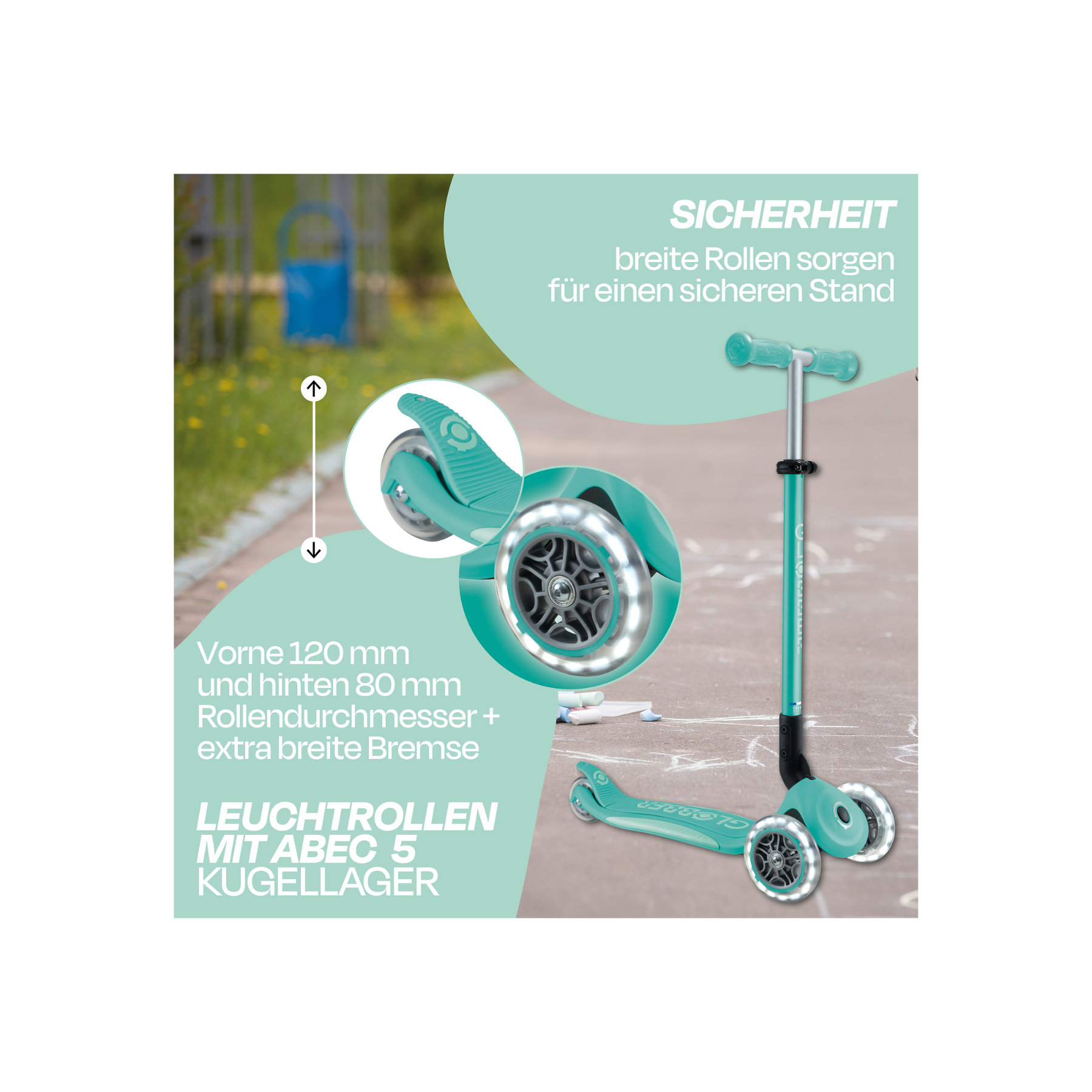 Globber Primo Foldable Plus Lights Scooter mint