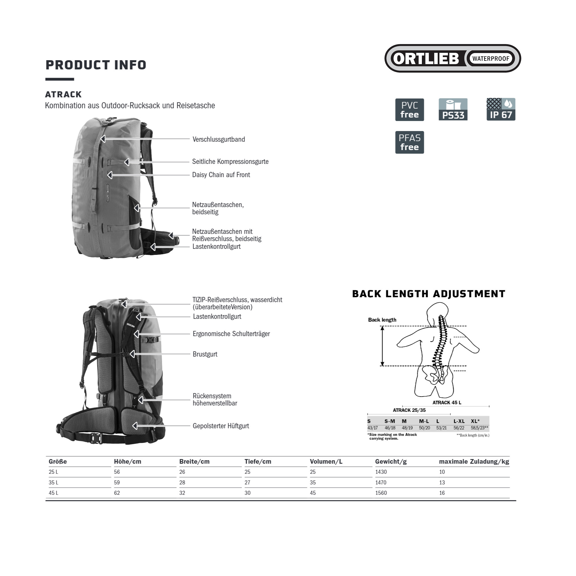 Ortlieb Atrack 35 l Outdoor-Rucksack rooibos