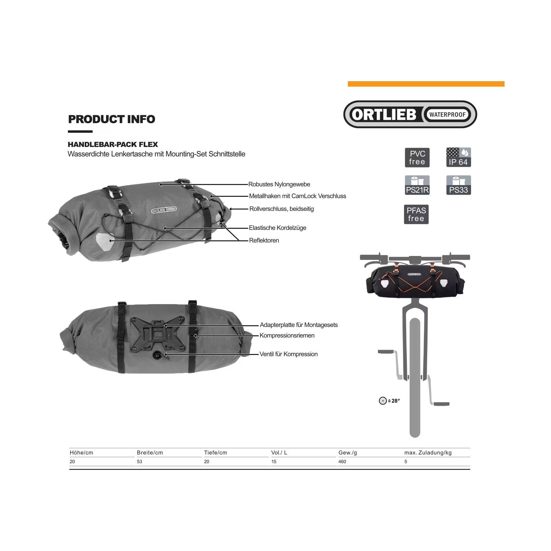 Ortlieb Handlebar-Pack Flex 15 l Lenkertasche schwarz