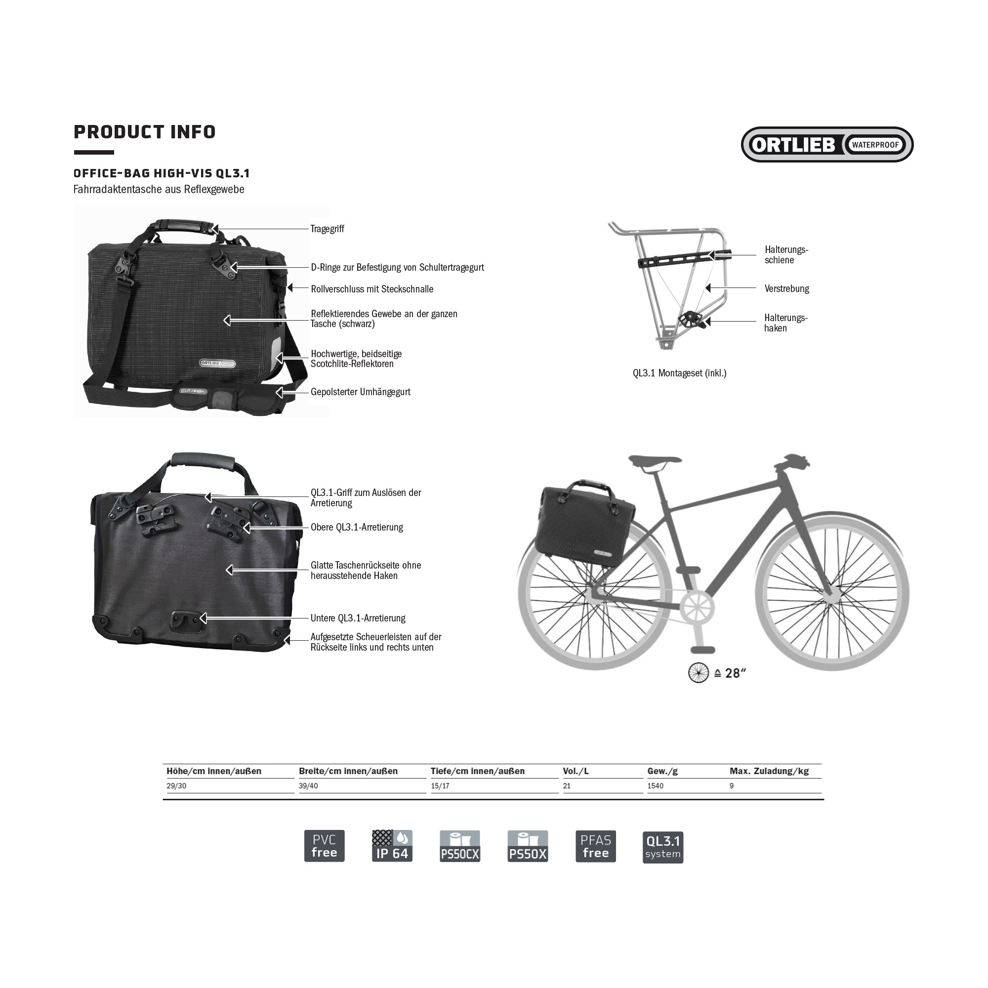 Ortlieb Office Bag High Vis QL3.1 Packtasche