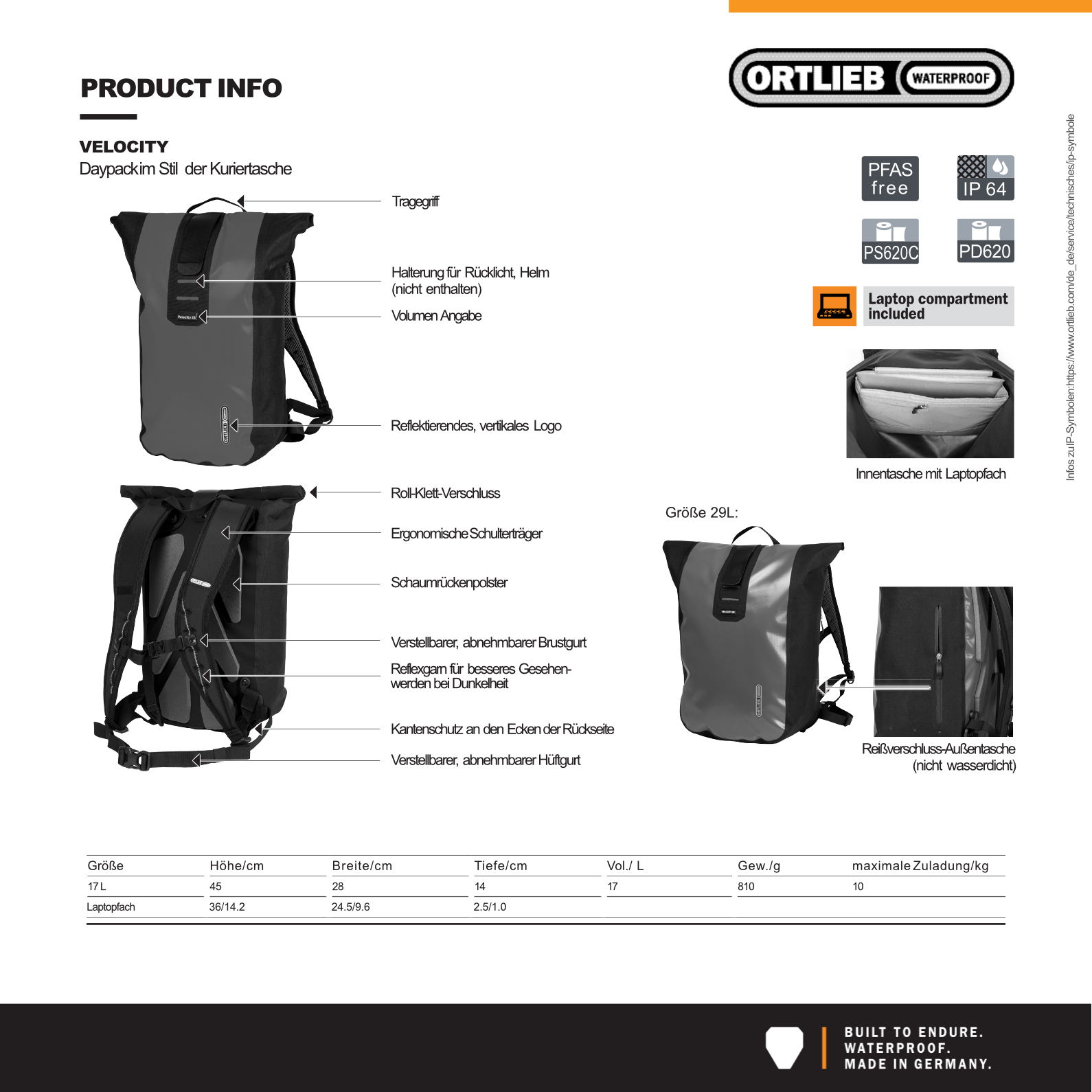 Ortlieb Velocity 17 L Fahrradrucksack blau