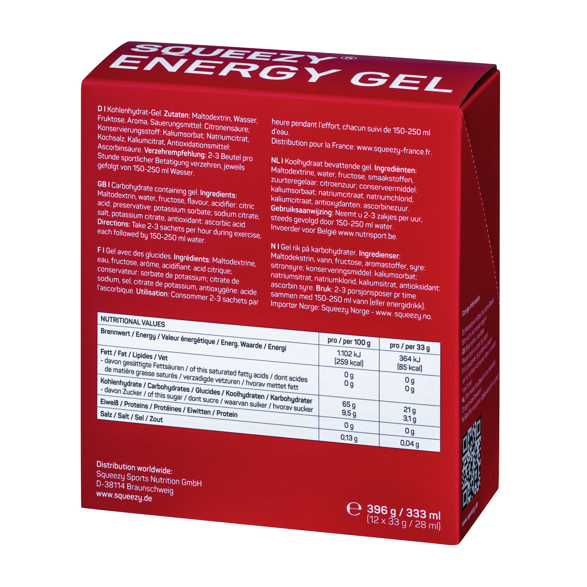 Squeezy Energy Gel vegan Box (12 x 30/33 g)